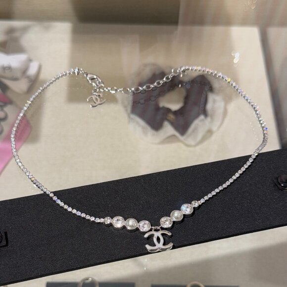 Auth Chanel CC Crystal Choker Necklace - Picture 1 of 8